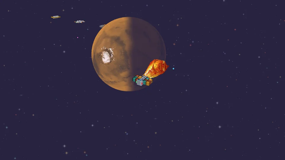 A Freighter burns past the red planet Ares