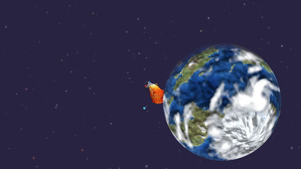 A ship burns over the cloudy world Serena